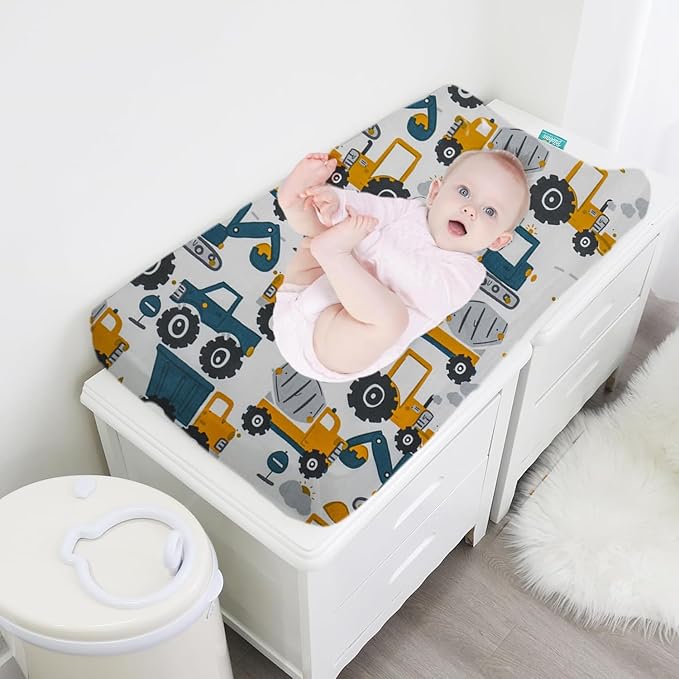 2 Pack Changing Pad Cover for Girls Boys, Ultra Soft Breathable Cotton, Baby Diaper Change Table Pad Covers (32"x16", Dinosaurs Car)