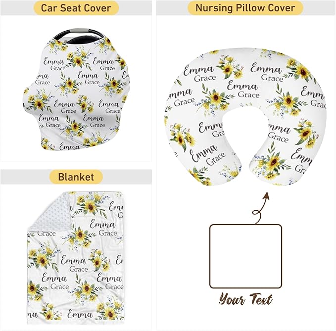 Customizable Flowers Baby Nursing Pillow Cover - Add Your Baby's Name, Ultra-Soft Stretch Fabric, Fits Standard Nursing Pillows, Ideal for Baby Showers Style 14