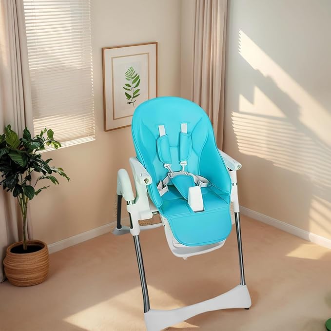 Baby High Chair Cover Replacement | PU Leather Dining Chair Cover with Soft Cushion Seat, Easy to Install High Chair Covers for Baby and Toddler, High Chair Cover Replacement (Blue)