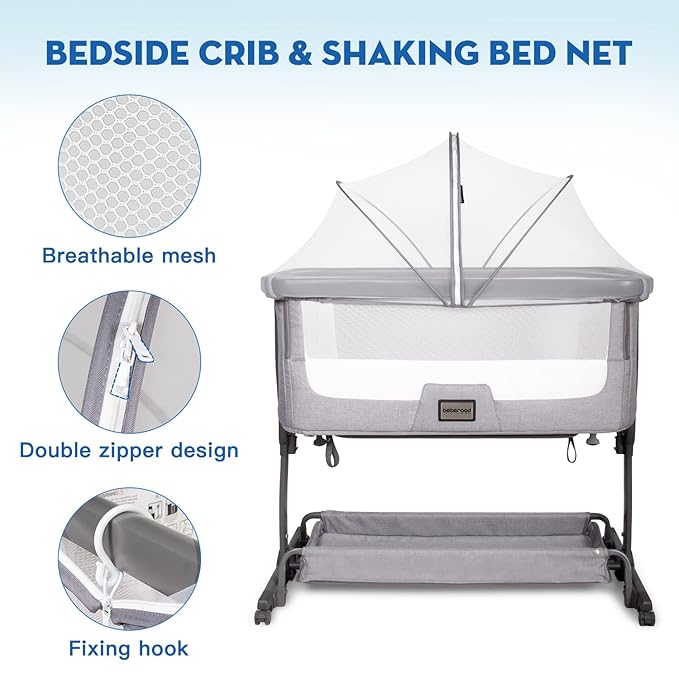 Beberoad Love Bassinet Mosquito Net Cover, Breathable Mesh Canopy with 2-Way Zipper for Bedside Sleepers (White)