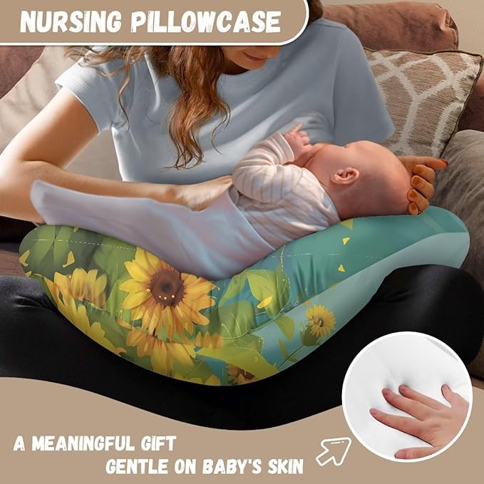 Sunflower Sloth Nursing Pillow Cover for Newborn U-Shaped Breastfeeding Pillow Slipcover Hidden Zipper Design Soft and Skin-Friendly