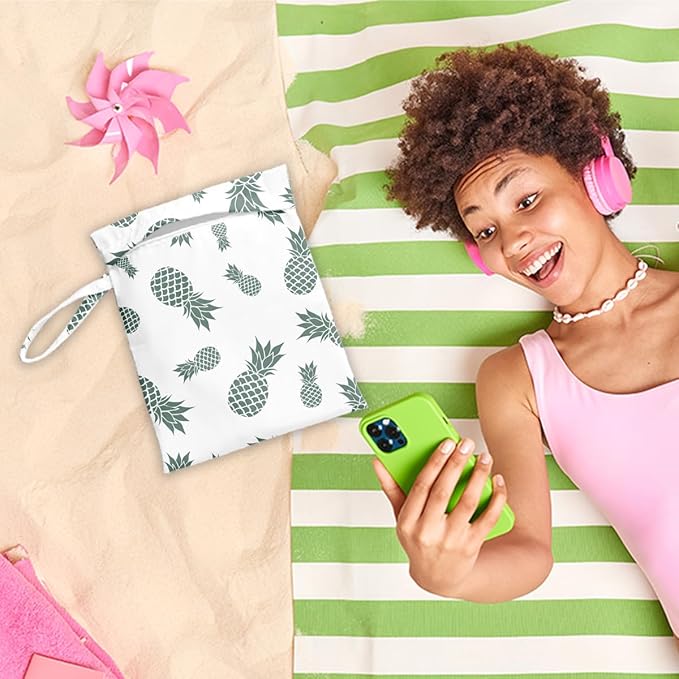 Wet Dry Bag, Wet Bag for Swimsuit, Travel, Beach, Pool, Diapers, Dirty Yoga Gym Clothes, Makeup Bag, Pineapple Summer Vacation Essentials