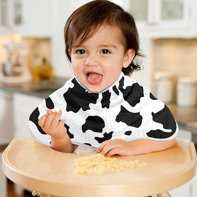 Muslin Burp Cloths for Baby Boys and Girls - 1-Pack Ultra Absorbent Cow Print Muslin Washcloths, Newborn Towel, Milk Spit Up Rags, Burp Cloth Bib for Unisex, 22 x 11 Inch