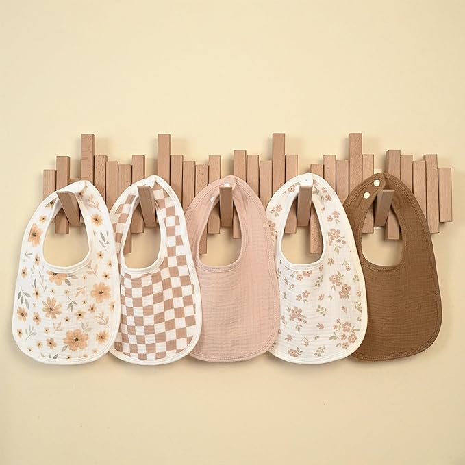 GLLQUEN BABY Muslin Drool Bibs for Boys Girls 6 Pack, Adjustable Baby Bibs for Drooling and Teething, Soft Cotton Baby Bandana Bib for Newborn Feeding Essentials (Autumn Flora)