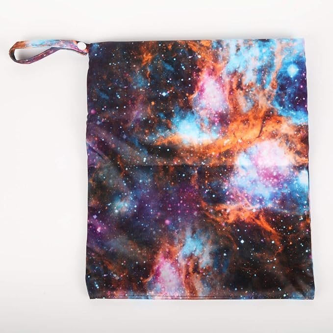2 Wet Bags Reusable Diaper Nappy Waterproof With Two Zippered Pockets (Stars and Galaxy)