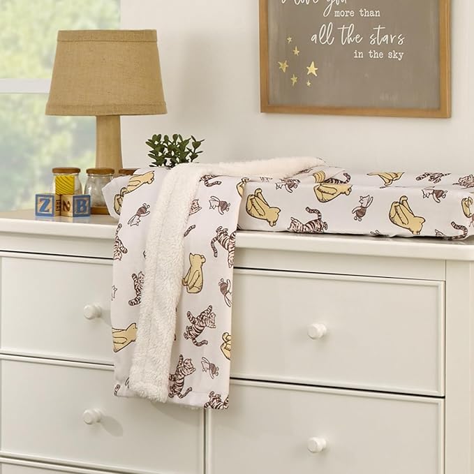 Disney Classic Pooh Hunny Fun with Piglet and Tigger White and Taupe Super Soft Changing Pad Cover