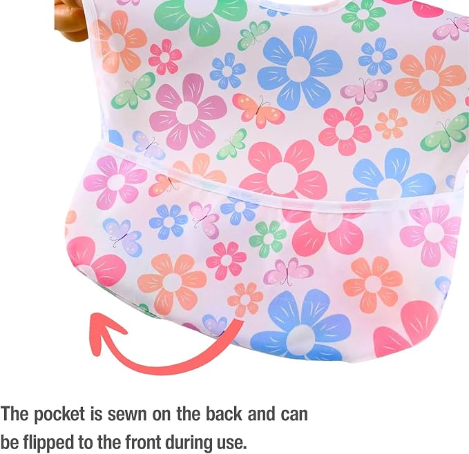 PandaEar 5 Pack Baby Bibs for Boys & Girls, Waterproof Adjustable Mealtime Bibs for Toddler 6-24 Months, Lightweight Soft