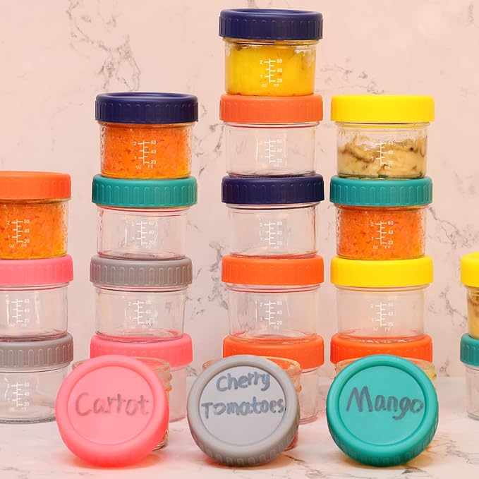 Glass Baby Food Storage Containers - 24 Set 4oz Baby Food Glass Jars with Lids - Reusable Small Baby Food Containers, Safe for Microwave Dishwasher Freezer