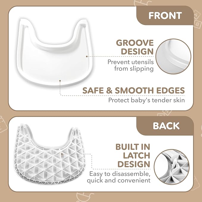 High Chair Tray Compatible with Stokke Tripp Trapp Chair – Matte White – NO Suction Plate Feature – Ergonomic Curved Design – BPA-Free, Easy to Assemble