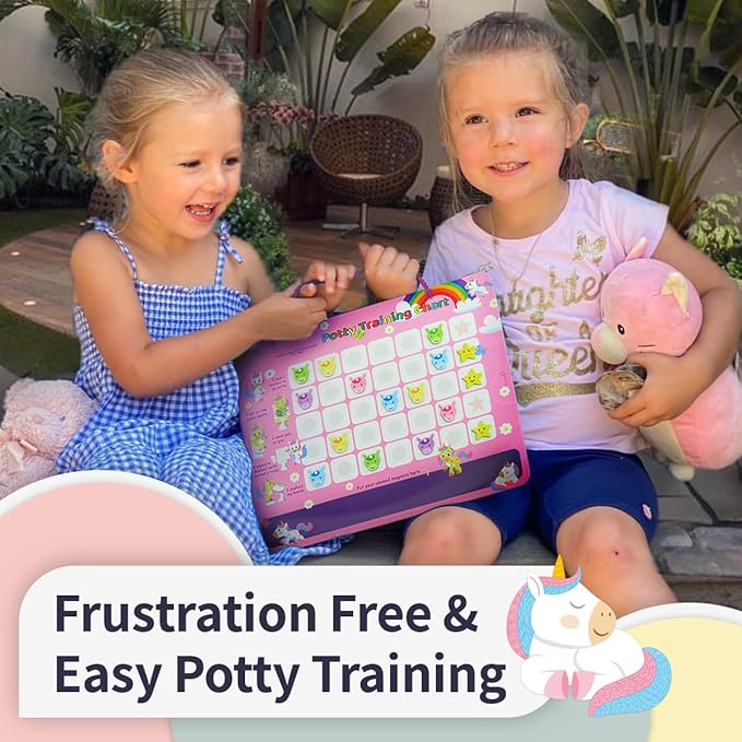 PUTSKA Potty Training Reward Chart for Girls with 35 Reusable Stickers – Potty Chart for Toddlers Girls - Reward Chart for Kids for Toilet Success - Unicorn