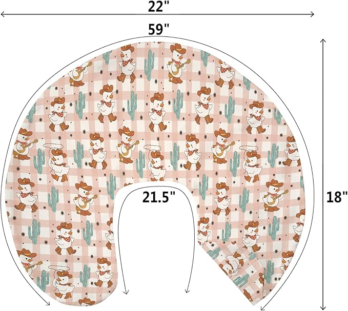 Geese Cowboy Baby Nursing Pillow Covers for Boy Girl Cute Western Duck Cactus Pink Checkered Nursing Pillowcase for Breastfeeding Pillows Wild West Animal Soft Stretchy Slipcovers for Newborn Infant