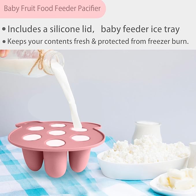 BigSpinach Silicone Baby Food Freezer Tray with Teething Popsicle Molds - Baby Fruit Feeder and Breastmilk Teether Combo