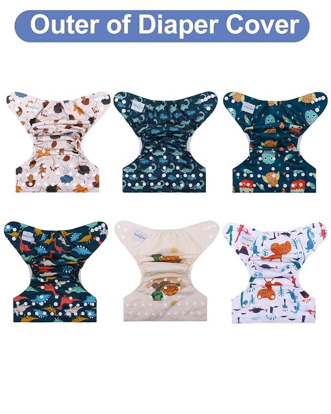 babygoal Cloth Diaper Covers 6 Pack with Wet Bag for Fitted Diapers and Prefolds with Double Gussets, Adjustable and Reusable for Baby Boys
