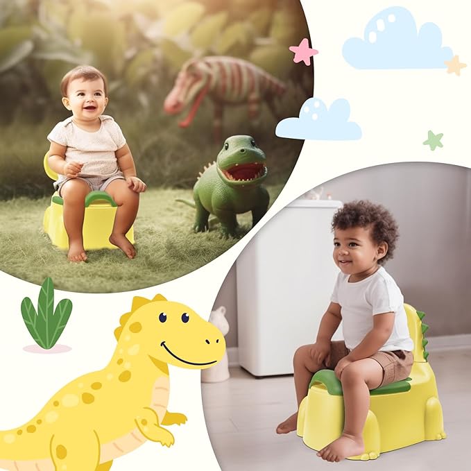 potty training toilet Potty Seat Baby Training Chair Boys Girls Toddler Dinosaur Comfortable children 1-5 years old Baby toilet Animal seat with lid back potty trainer (Yellow)