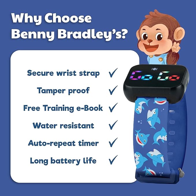 Potty Training Watch for Kids V4 – A Water Resistant Toilet Reminder Device for Boys & Girls to Train Your Toddler with Fun/Musical & Vibration Interval Reminder with Potty Training eBook (Shark)