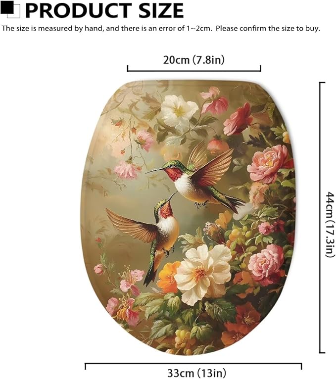 Hummingbird with Flower Toilet Seat Lid Cover Water Absorbent Toilet Seat Covers for Bathroom Protector Cover Keep Clean Tidy Universal for Most Toilet Bowl Lids
