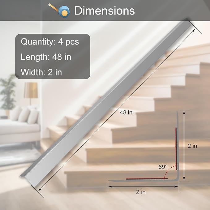 4PCS 48" Metal Corner Protectors, Aluminum Self Adhesive Corner Guards, Metal Wall Edge Protector Strip, Furniture Corner Protectors, Edge Trim for Cabinets and Kitchen Islands (Gray, 48"x2"x2")
