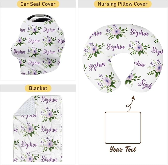 Customizable Flowers Baby Nursing Pillow Cover - Add Your Baby's Name, Ultra-Soft Stretch Fabric, Fits Standard Nursing Pillows, Ideal for Baby Showers Style 06