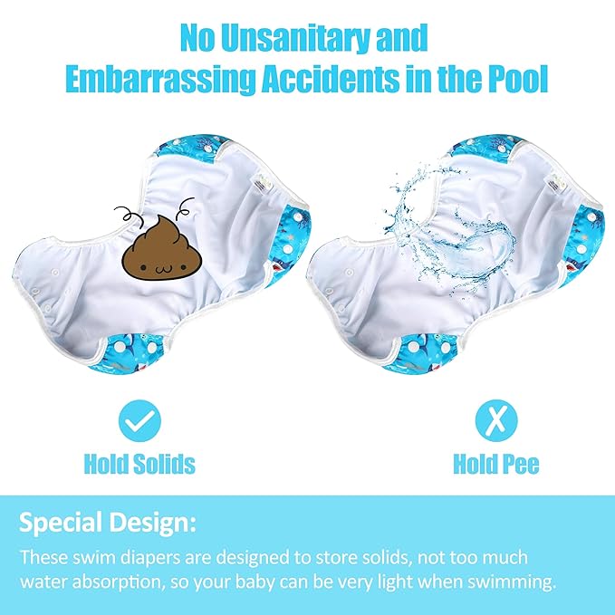 wegreeco Baby & Toddler Snap One Size Adjustable Reusable Baby Swim Diaper (Aquatic Plants, Large, 3 Pack)