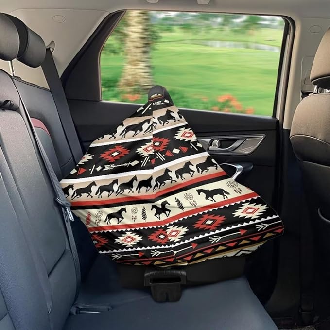 Coldinair Tribal Horse Aztec Baby Car Seat Cover,Soft Breathable Nursing Cover,Multi-use Baby Stroller and Carseat Cover,Breastfeeding Covers