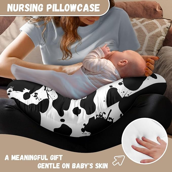 Forchrinse Cute Cow Nursing Pillow Cover for Newborns and Baby,Soft Fabric Breastfeeding Pillow Slipcover Boys Girls Cushion Protector Washable