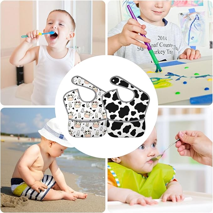 Bibs Cute Baby Stuff 2Packs for 6-24 Months Waterproof Washable Fabric