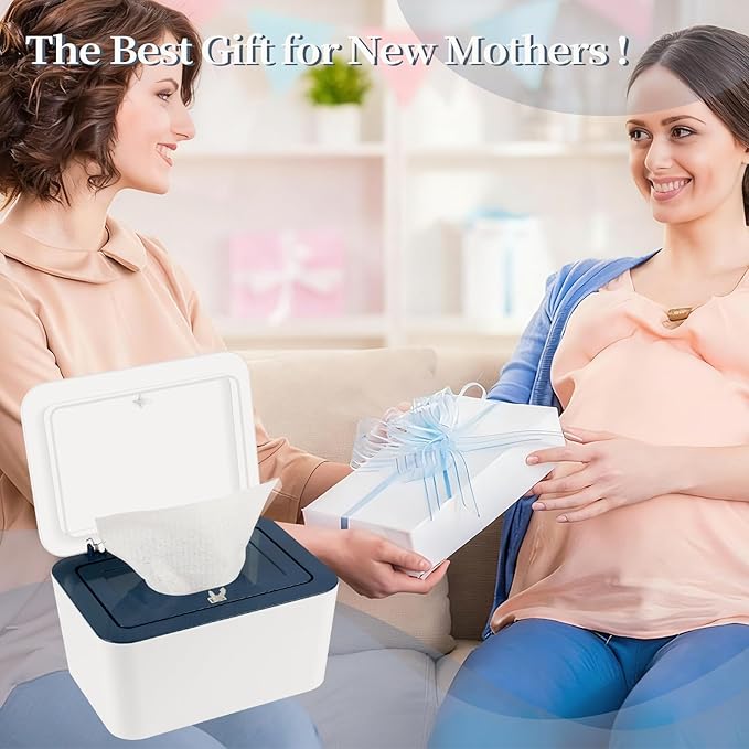 Baby Wipes Dispenser, One-Handed Operation Wipes Container, Baby Wipes Holder with Non-Slip Base, Keeps Wipes Fresh, Easy to Open, Fits Adults & Babies (Dark Blue)