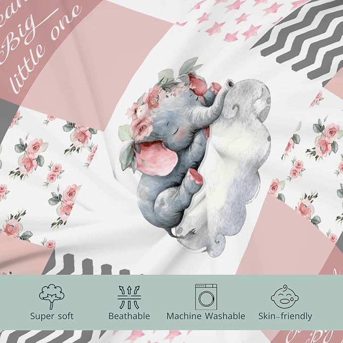 HawSkgFub Sleeping Elephant Floral Changing Pad Cover for Baby Girls Pink, Dream Big Little One Flower Diaper Change Table Covers, Soft Stretchy Safe Snug Fitted Changing Mat Sheets Fit 32"/34" x 16"