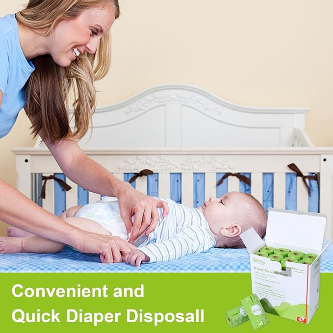 Diaper Bags Disposable for Baby, 16 Refill Rolls/240 Bags OXO-Biodegradable Waste Bags,Dirty Disposable Diaper Bags,Diaper Trash Bags,Green