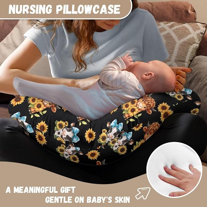 Jeiento Sunflower Cow Nursing Pillow Covers Newborn U-Shaped Breastfeeding Pillowcase Cushion Cover Soft Positioner Case for Nursing Pillow Quick Dry Pillow Covers