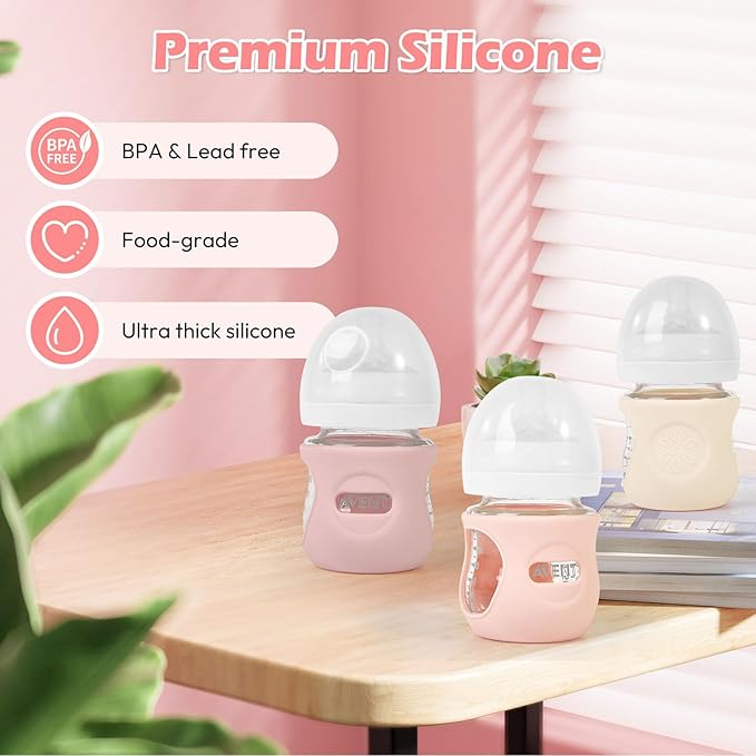MINMUNJIU 3 Pack Silicone Sleeves for Philips Avent Natural Glass Baby Bottles, Anti Breakage Baby Bottle Holder for Baby Girls, Compatible Philips Avent Glass Natural Baby Bottle, 4 oz