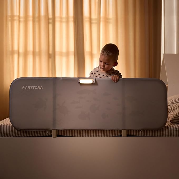 Toddler Bed Rail with Night Light - Foldable Bed Side Rails - Fits for Most Beds Bed Rails for Full Size Bed, Queen Size Rails, Twin Rails - Portable Fence for Baby - 48inch