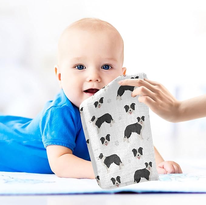 vvfelixl Baby Cotton Washcloths Border Collie Black Infants Bath Towel for Unisex Face Towels for Newborn, Natural Baby Wipes Delicate Skin, 11.8 X 11.8 inch, one sizex3