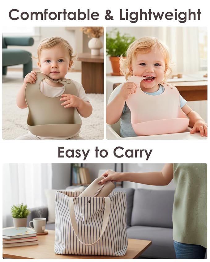 Tiny Marvels Silicone Bibs for Babies with Food Catcher Pocket, Adjustable Waterproof Feeding Bib for Infants & Toddlers, Soft BPA-Free Easy Clean Bib for Everyday Meals