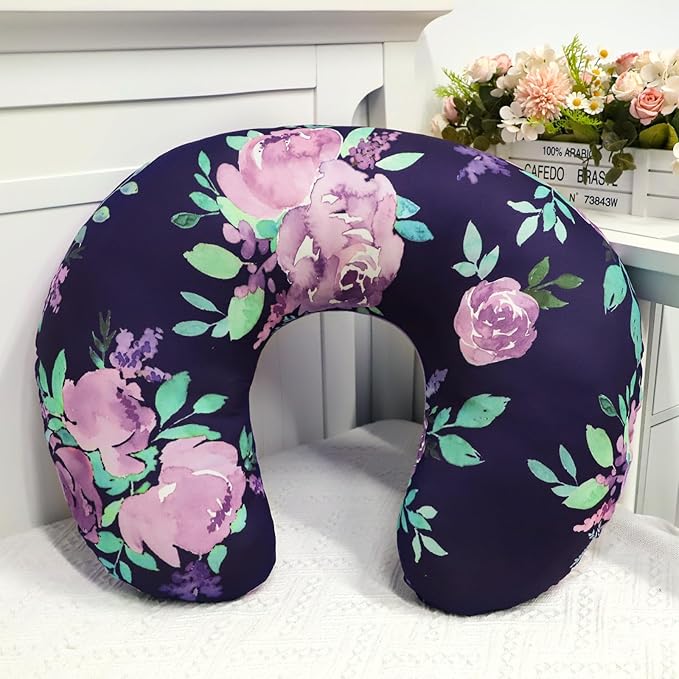 TANOFAR Nursing Pillow Cover 1 Pack, Stretchy Removable Nursing Cover for Breastfeeding Pillows, Ultra Soft Snug Fits On Newborn Feeding Pillow Case for Baby Girls/Boys, Purple Flower