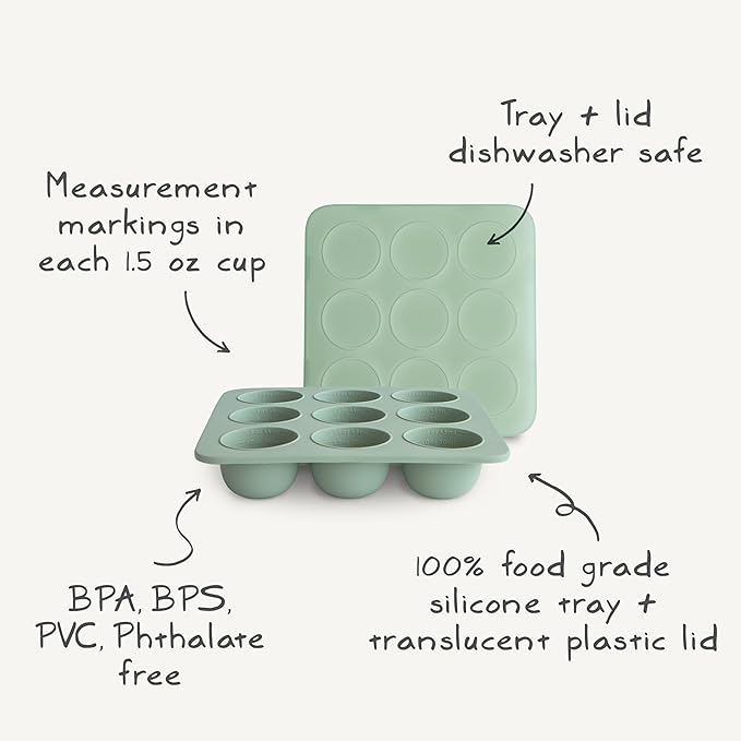 mushie Silicone Baby Food Freezer Tray with Lid | 9 Cups x 1.5oz | BPA Free Storage Container (Cambridge Blue)