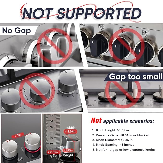 6 Pack Stove Knob Safety Covers, Universal Size, Gas Stove knob Covers with Extra Adhesive, Waterproof, Oil-Resistant, and Heat-Resistant, Gas Stove Knob Covers for Child Safety and Pet(Black)