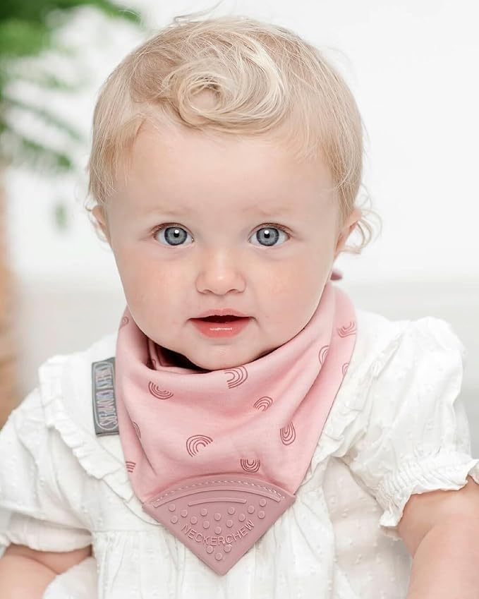Cheeky Chompers Neckerchew Teething Bib, 2-in-1 Bandana Style Bib w/Food Grade Silicone Teether