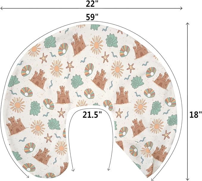 Boho Beach Summer Baby Nursing Pillow Covers for Boy Girl Retro Seaside Holiday Nursery Slipcovers for Breastfeeding Pillows Sun Seashells Castle Soft Stretchy Removable Cover for Newborn Infant