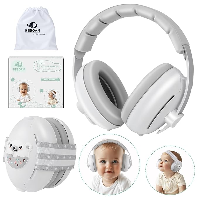 BEBOAN 2-in-1 Baby Ear Muffs Noise Protection for 0-36 Months, Noise Cancelling Headphones for Infant, Newborn Ear Protection for Airplane Travel, Toddler Sound Proof