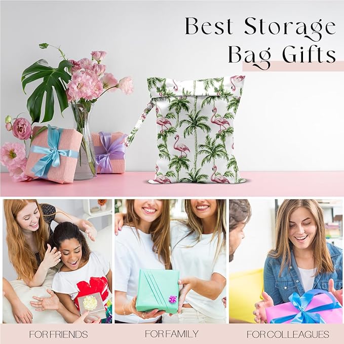 Wet Bag for Swimsuit, Beach Travel Essentials Wet Dry Bag, for Sunscreen Toiletry Dirty Clothes Yoga Gym Diaper, Friends Summer Beach Vacation Gifts. Beach with palm trees