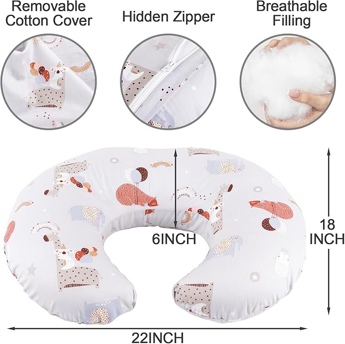 x-vesolje Nursing Pillow, Breastfeeding Pillow with Removable Cover, Ergonomic Breast Feeding Pillow, Baby Feeding Support Pillow for Mom Easier Breastfeeding- Original Size/Animal Gray