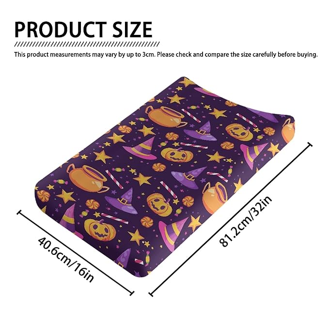 Pumpkin Wizard Hat Baby Changing Pad Cover Halloween Infant Changing Table Cover Girls Boys Diaper Table Change Mat Sheet Cover Soft Breathable