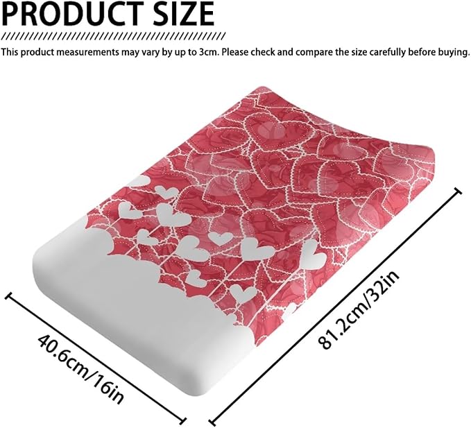 Heart Valentine Changing Table Cover for Boys Girls Waterproof Breathable Sheet Crib Mat Stain Resistant Table Sheets Stretchy Diaper Changing Cover