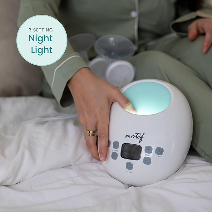 Motif Medical Luna Double Electric Pump for Breastfeeding - Portable Pump Breastfeeding w/Battery - Hospital Grade Pump w/LED Light - Hands-Free Breast Pump, Quiet Motor Baby Breast Pump