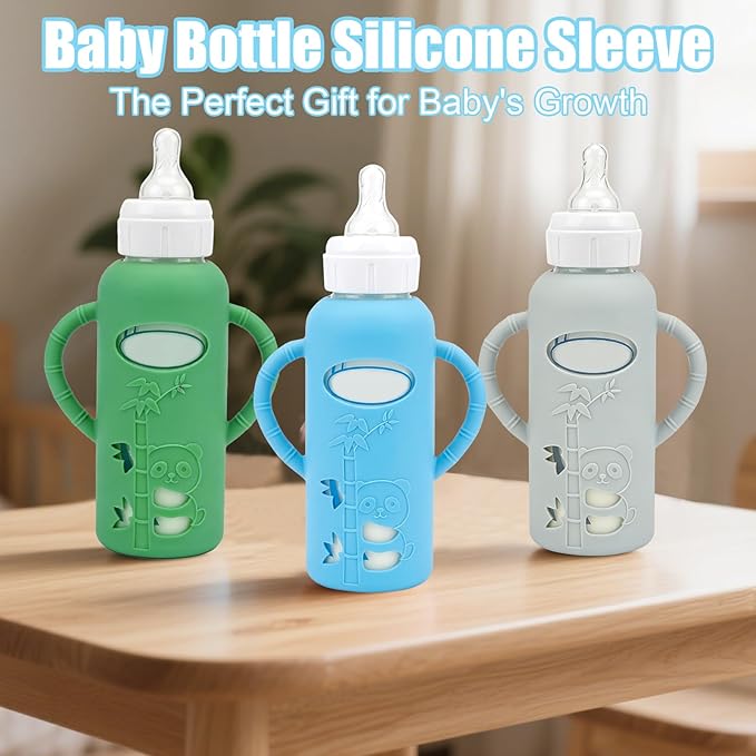 3 Pack Silicone Sleeves for Dr. Brown's Glass Bottles 8 OZ - Anti Breakage Baby Bottle Holder, Compatible with Dr. Brown's Glass Bottles for Babies with Handle (Other Products Cannot be adapted)