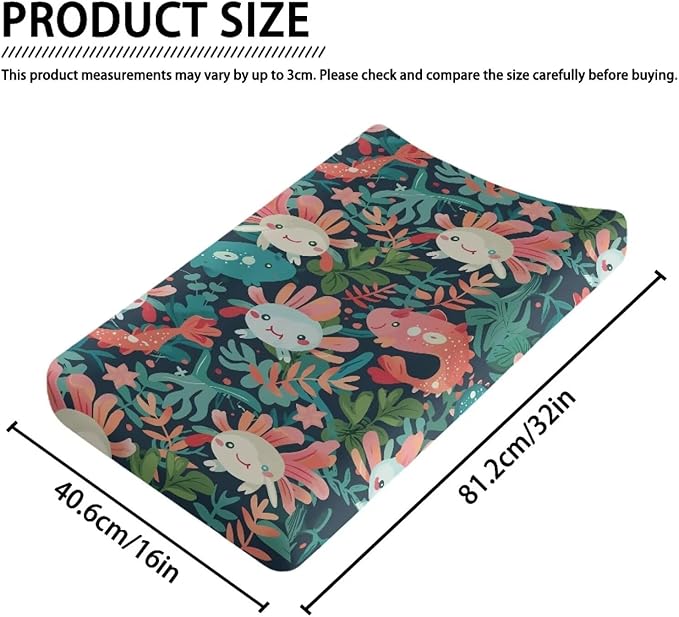 Changing Pad Covers for Boys Girls, Fish Axolotl Diaper Changing Table Pad Cover Soft Breathable Changing Mat Cover for 32''x16" Cute Birthday Gifts for Baby