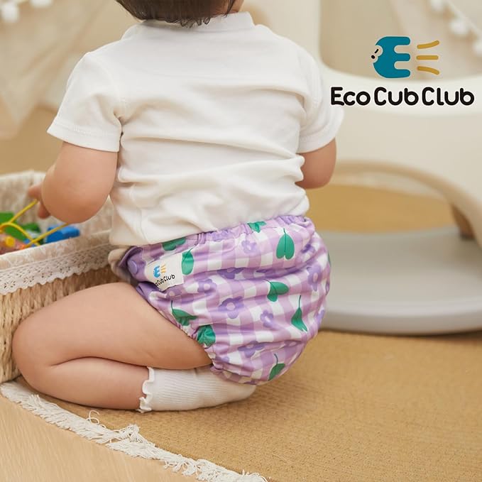 Reusable Washable Cloth Diapers 6pcs for Baby Shower,Leak-Proof Double Gussets Fleece Lining,12 Soft Fleece Inserts & 2 Wet Bags,Packed in Durable Travel Handbag&Key Chain-G-07-F