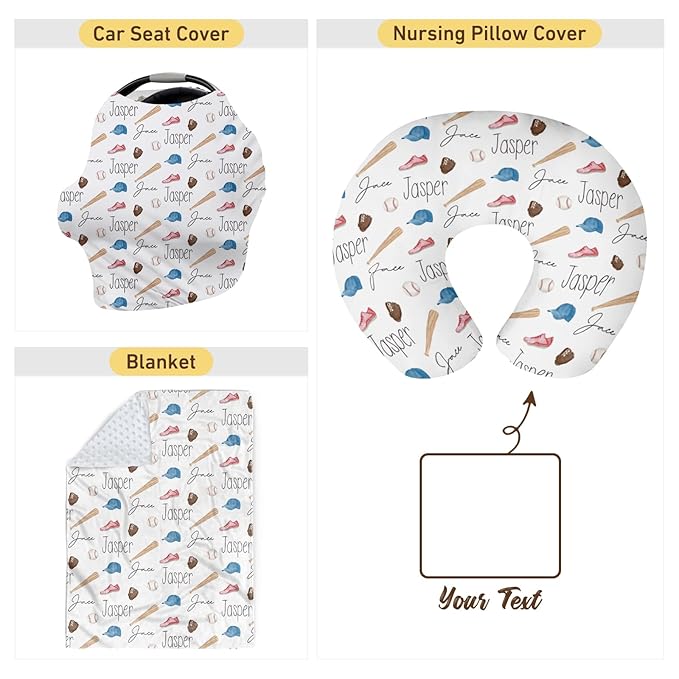 Baby Nursing Pillow Cover - Personalized Name Baseballs Theme Breastfeeding U-Shaped for Bottle Feeding, Ultra Soft Comfortable Breastfeeding Pillow Cover for Infant Baby Boys and Girls