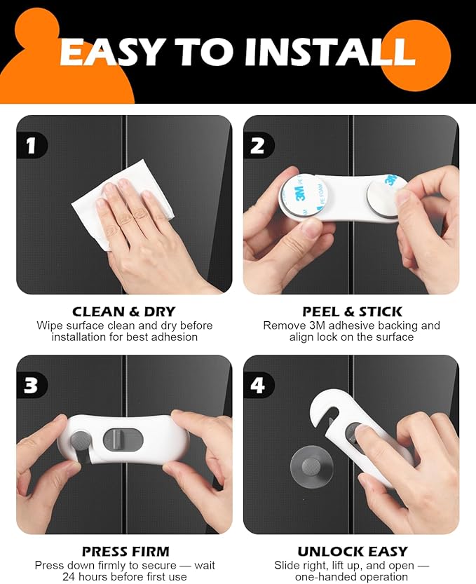 Fridge Lock, 5PCS Upgraded Child Proof Refrigerator/Fridge/Freezer/Oven/Cabinet/Drawer Door Locks for Toddlers and Kids, Durable ABS with Adhesive Backing, No Tools Need or Drill, White